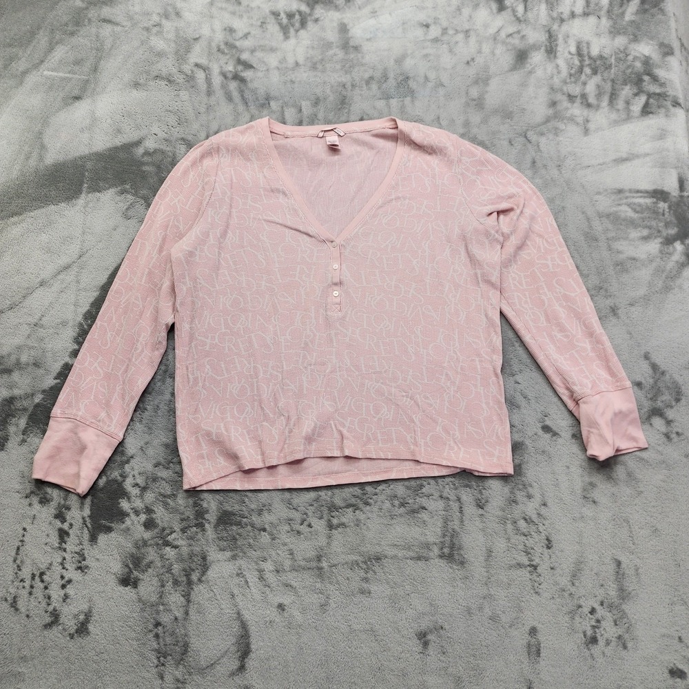 Victoria's Secret Top Womens XL‎ Pnk Deep V-Neck Henley Thermal Waffle Knit